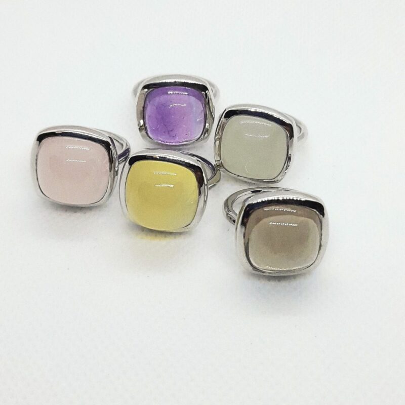Silver Ring with Cabochon Gemstones