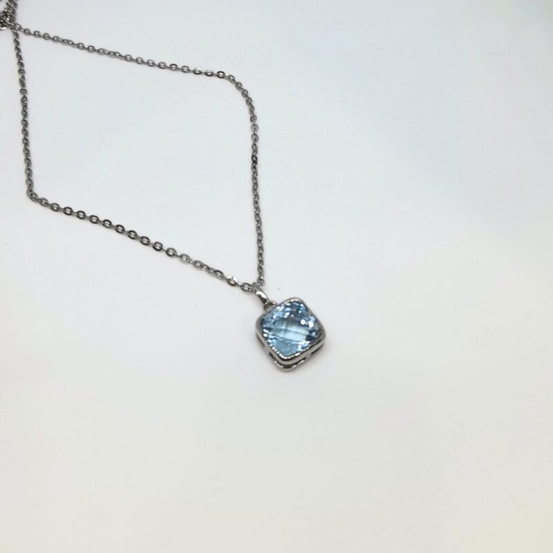 Blue Topaz Silver Square Gemstone Necklace