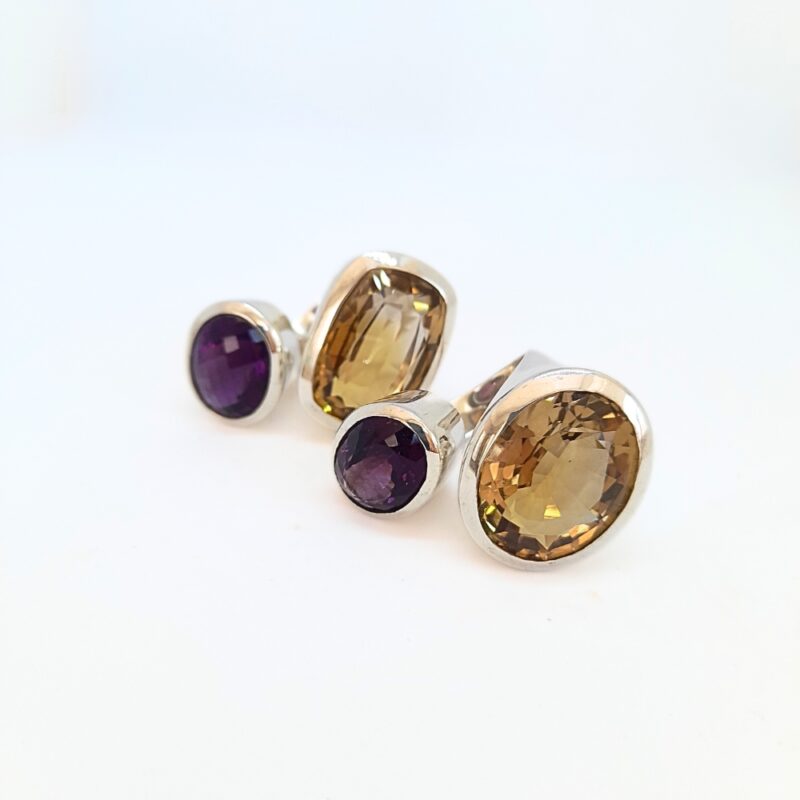 Large Double Gemstone Ring with amethyst and Citrine Chrysotheque
