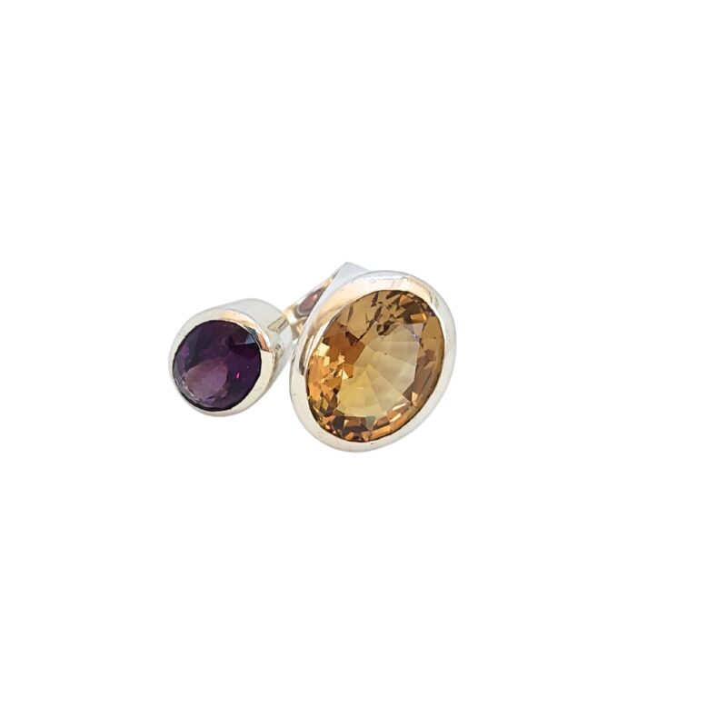 Large Double Gemstone Ring with amethyst and Citrine