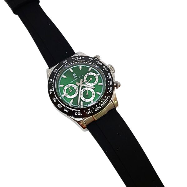 Chrysotheque Tachymeter watch with green face and black silicone band